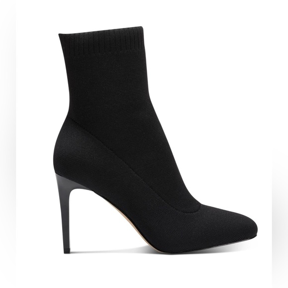 INC Womens Black Knit Sock Styling Padded Vidalia Square Toe Stiletto Dress Boot - Picture 1 of 9